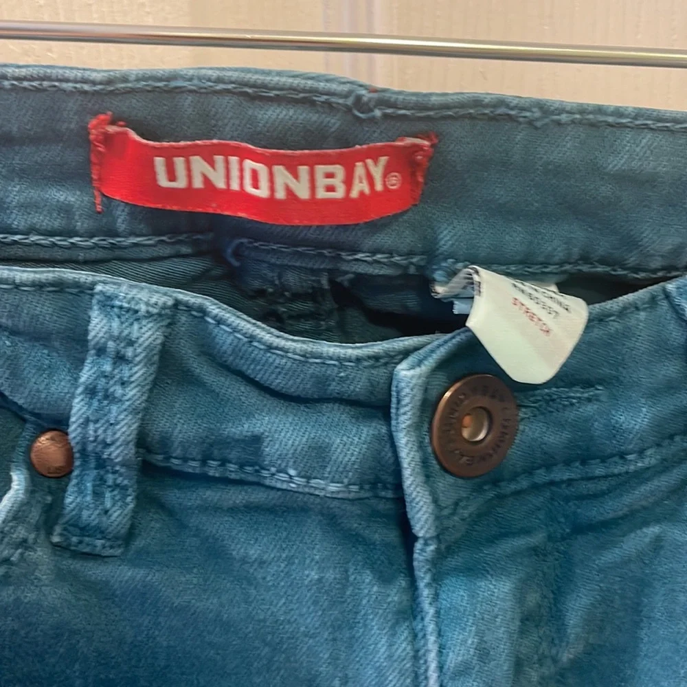 Union bay blueish green jeans size 38P cotton spandex mix LNC petite person - Picture 3 of 10